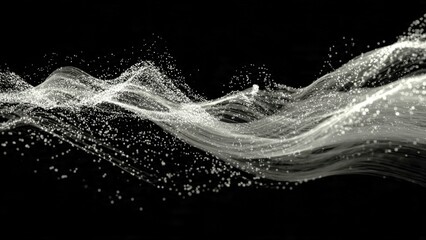 Abstract flowing lines and particles on black
