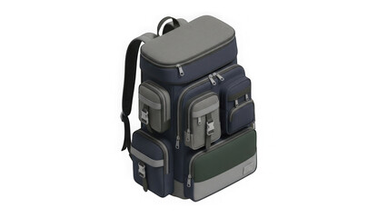 Modern Multipocket Backpack In Navy Blue And Grey 3d Render