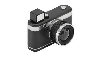 Sleek Black Retro Camera 3d Icon With Chrome Accents