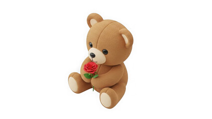 Sweet Teddy Bear Holding Red Rose Isolated