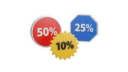 3d Discount Tags 10 25 50 Off Sale Promotion