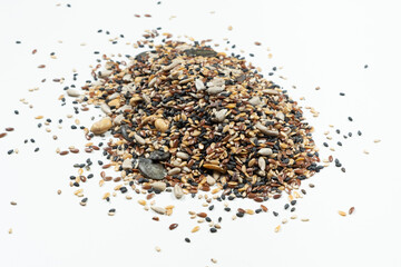 Pile of mixed healthy seeds isolated on white background