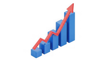 3d Bar Chart With Upward Red Arrow Symbolizing Business Growth