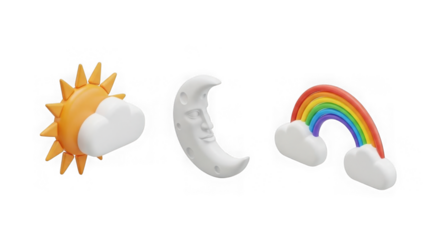 3d Weather Icons Set Sun Moon And Rainbow With Clouds