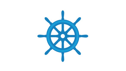 Minimalist illustration of a vibrant blue ship's wheel, symbolizing navigation, control, and maritime adventures on a clear white background.