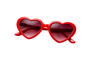 Red heart-shaped sunglasses on transparent background. Valentine&rsquo;s Day accessory. Love style concept.