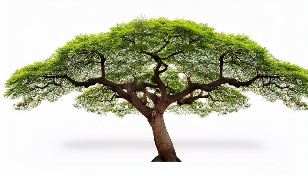 tamarind tree with detailed leaflets and strong trunk isolated