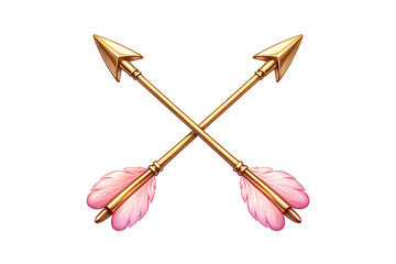 Golden cupid arrows crossed on transparent background. Love and romance symbol.