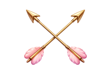 Golden cupid arrows crossed on transparent background. Love and romance symbol.