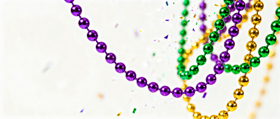 Mardi Gras Beads on White Empty Background