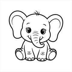Obraz premium Adorable baby elephant sitting outline drawing animal