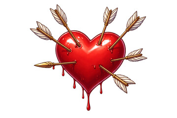 Red heart pierced by arrows on transparent background. Dramatic love symbol. Valentine&rsquo;s Day concept.