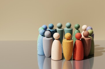 Abstract Wooden People &ndash; Teamwork, and Success Concept. The scene symbolizes people working together to build ideas, manage resources, and achieve common goals in business 3D rendering