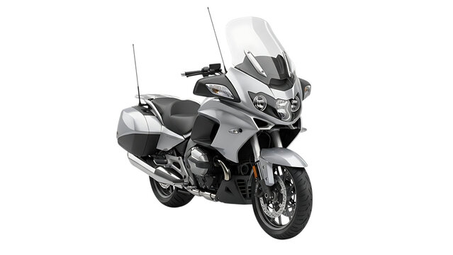 Silver and black motorcycle with windshield and saddlebags isolated on a transparent background silver motorcycle