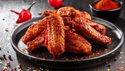 crushed red pepper flakes sprinkled on fried chicken wings spicy look