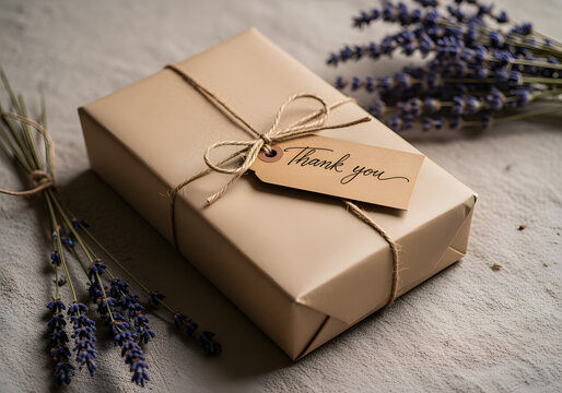 Gift with thank you tag and ribbon for gratitude appreciation or corporate business present - Powered by Adobe