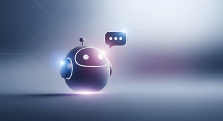 3D AI Chatbot Assistant Robot with Speech Bubble Icon on Futuristic Digital Background