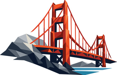 Golden Gate Geometry. Low-poly vector illustration focused on an iconic Golden Gate Bridge symbol representing travel and