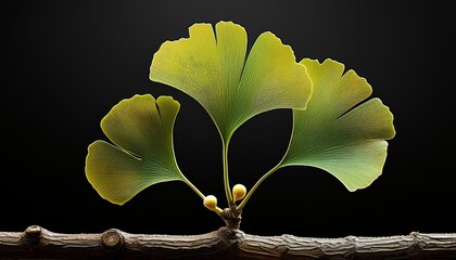 ginkgo biloba sapling with small fan leaves transparent