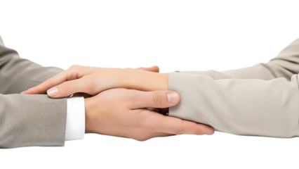 Two hands shaking in business attire isolated on a transparent background handshake partnership agreement