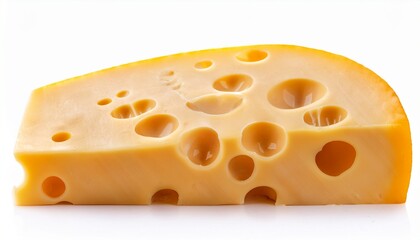 close up of swiss cheese with holes isolated on white background