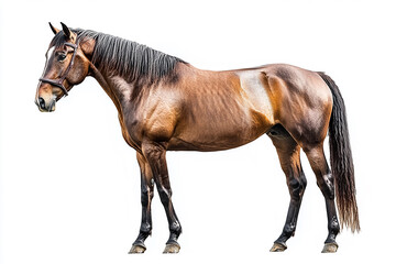 Obraz premium Majestic brown horse standing in profile on a white background