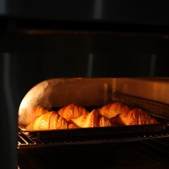 Freshly Baked Croissants in an Oven
