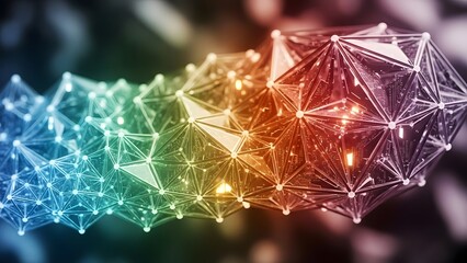 Polygonal structure with gradient color scheme with connecting lines and geometric facets