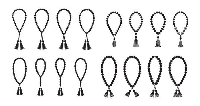 Islamic prayer beads set tesbih tasbih rosary subha collection vector illustration