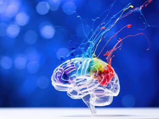 Brain Illustration with Colorful Splashes