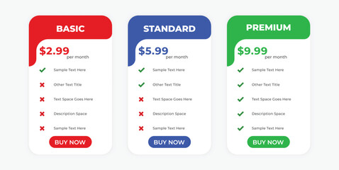 Modern Subscription Pricing Plans Comparison Table