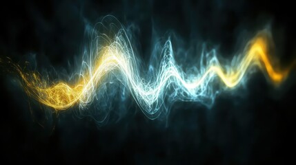 Abstract depiction of vibrant glowing sound waves in luminous blues and yellows against a dark background