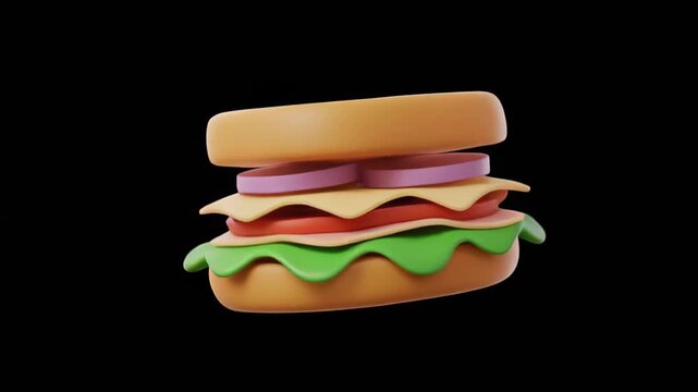 Floating 3D Rendering of Delicious Sandwich Isolated on Black