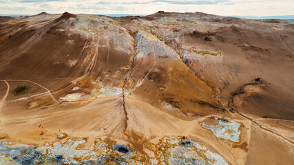 Aerial view of Hverir Namaskard near Lake Myvatn in Iceland