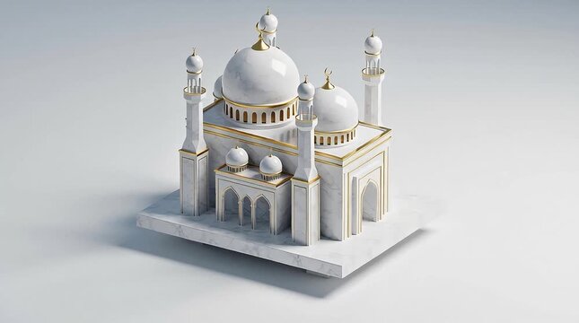 3D Rendered White Mosque Model Rotating Slow Motion Cinematic 4K Stock Footage Clip