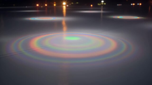 Abstract Rainbow Rings on White Surface with Dark Background at Night
