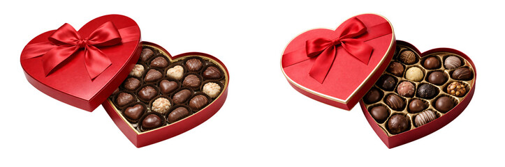 Valentine's Day set. Heart-shaped chocolate box set on transparent background. Valentine&rsquo;s Day gifts. Sweet love concept.