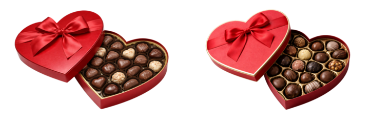 Valentine's Day set. Heart-shaped chocolate box set on transparent background. Valentine’s Day gifts. Sweet love concept.