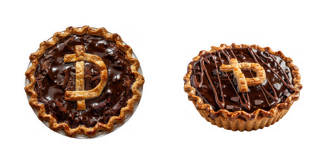 two decadent chocolate pecan pies with dollar sign designs a delightful treat on transparent background