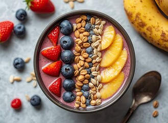 Colorful Fruit and Seed Smoothie Bowl