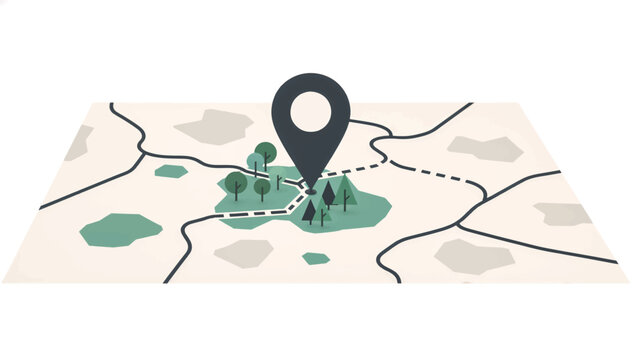 Map with location pin marker. Flat design vector illustration for navigation and travel concepts. Minimalist map with roads, parks and trees. Isolated graphic for web and mobile apps