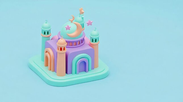 3D Animated Mosque Model Rotating Slow Motion Cinematic 4K Stock Footage Clip