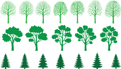 Fototapeta premium Different shape trees silhouette collection set vector art illustration 2
