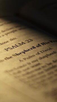 Close up shot of a bible page showing psalm 23