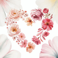 Watercolor drawing of a heart made of flowers