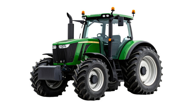 Green farming tractor machinery on transparent background