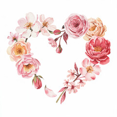 Watercolor drawing of a heart made of flowers