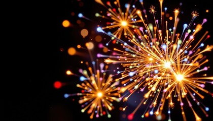 Fototapeta premium Vibrant Fireworks Display with Colorful Sparks and Bright Glows Over Dark Background for Celebrations