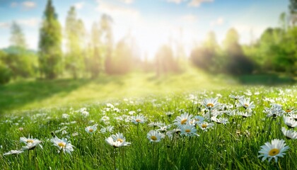 lush spring meadow with blooming white flowers