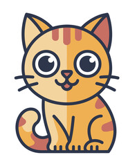 Fototapeta premium Adorable cartoon ginger cat with big eyes, sitting and looking forward with a happy expression.
